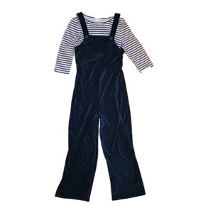KNIT WORKS Blue Corduroy Overalls with Blue Pink and White Striped Undershirt
